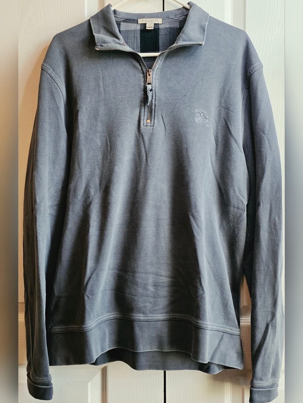 Burberry Men's XL Half-Zip Sweater in Slate Gray